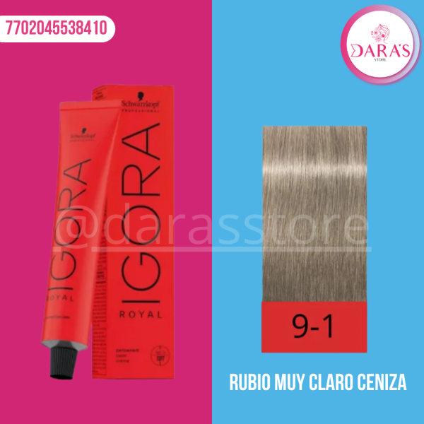 TINTE IGORA 60GR 9-1 RUBIO MUY CLARO CENIZA