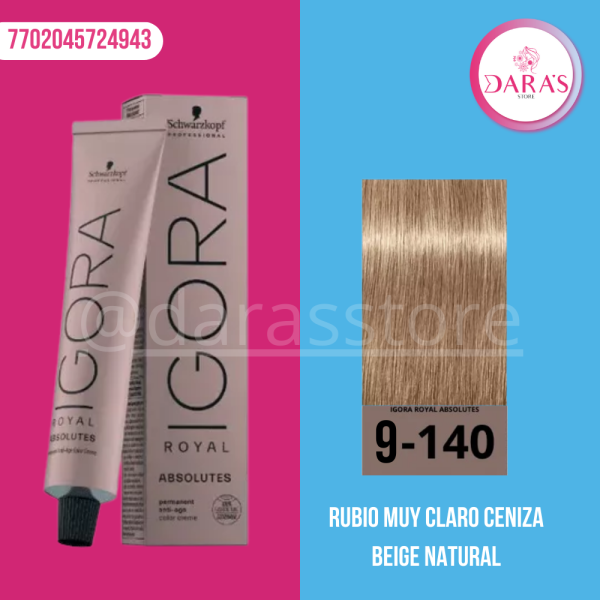 TINTE IGORA 60GR 9-140 RUBIO MUY CLARO CENIZA BEIGE NATURAL