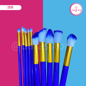 BROCHA DE MAQUILLAJE MANGO DE COLOR Y DORADO DE 10 UNIDADES