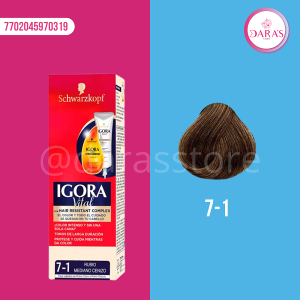 TINTE IGORA VITAL 50ML 7-1 RUBIO MEDIANO CENIZO